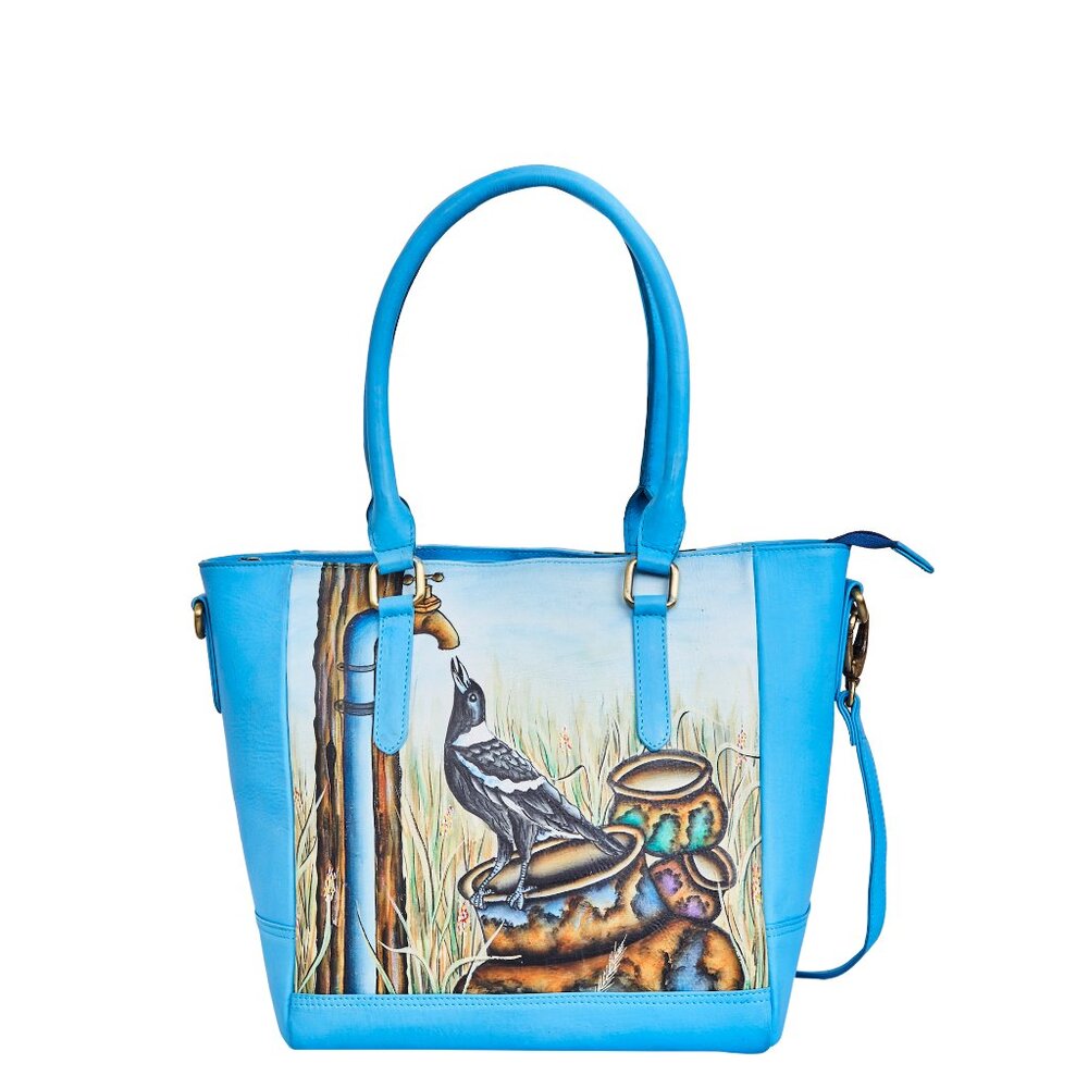 Hand-Painted Women Leather Top Handle Tote Bag| Satchel Handbag, Crossbody Purse